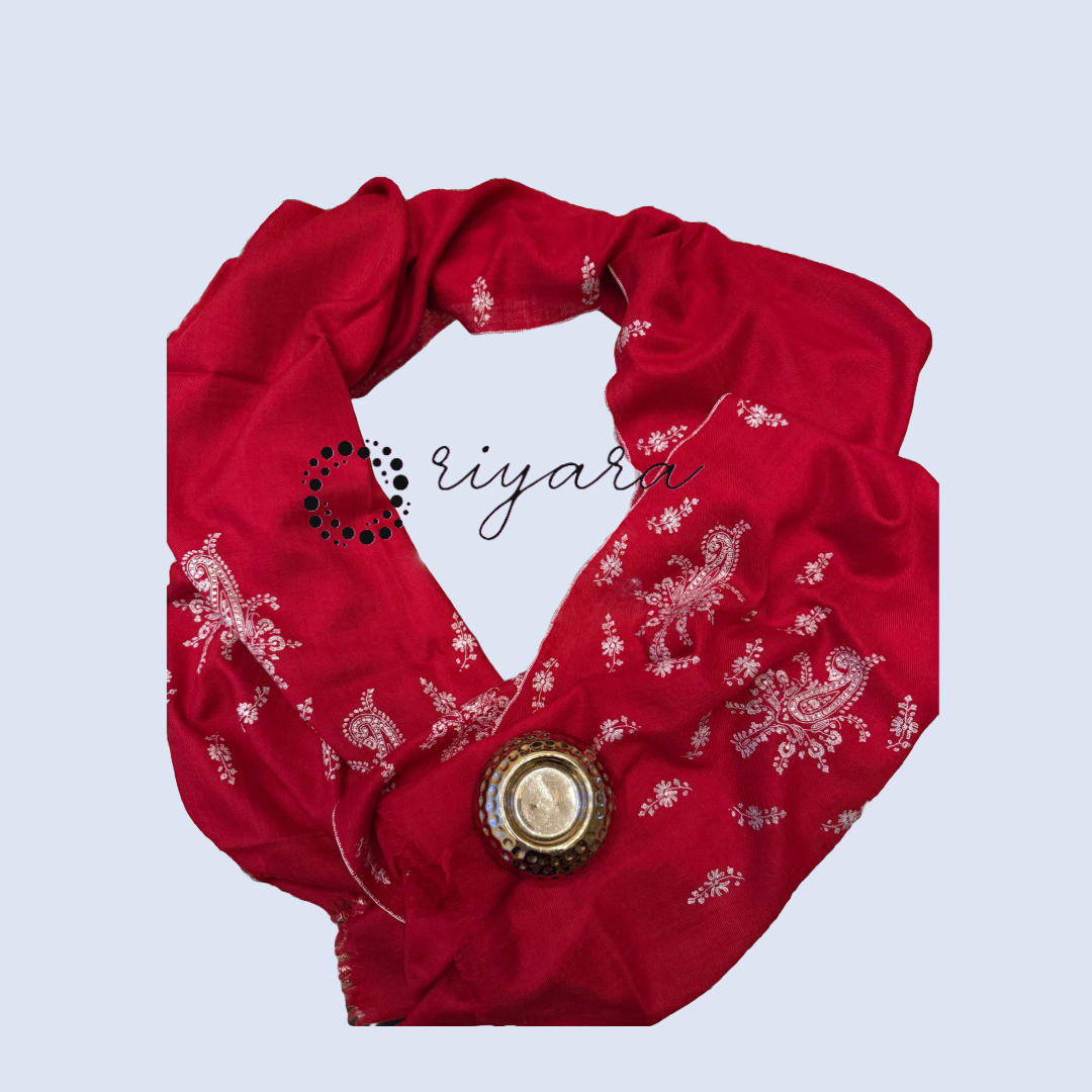 Red Pure Handwoven Pashmina Stole with Sozni embroidery