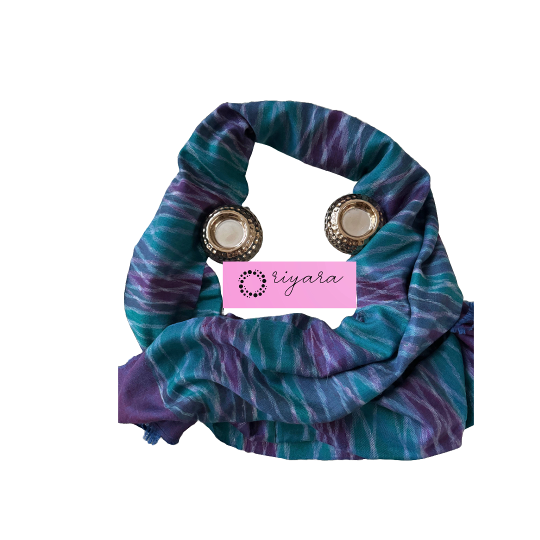 Turquoise purple Pure Handwoven Ikat Pashmina Stole