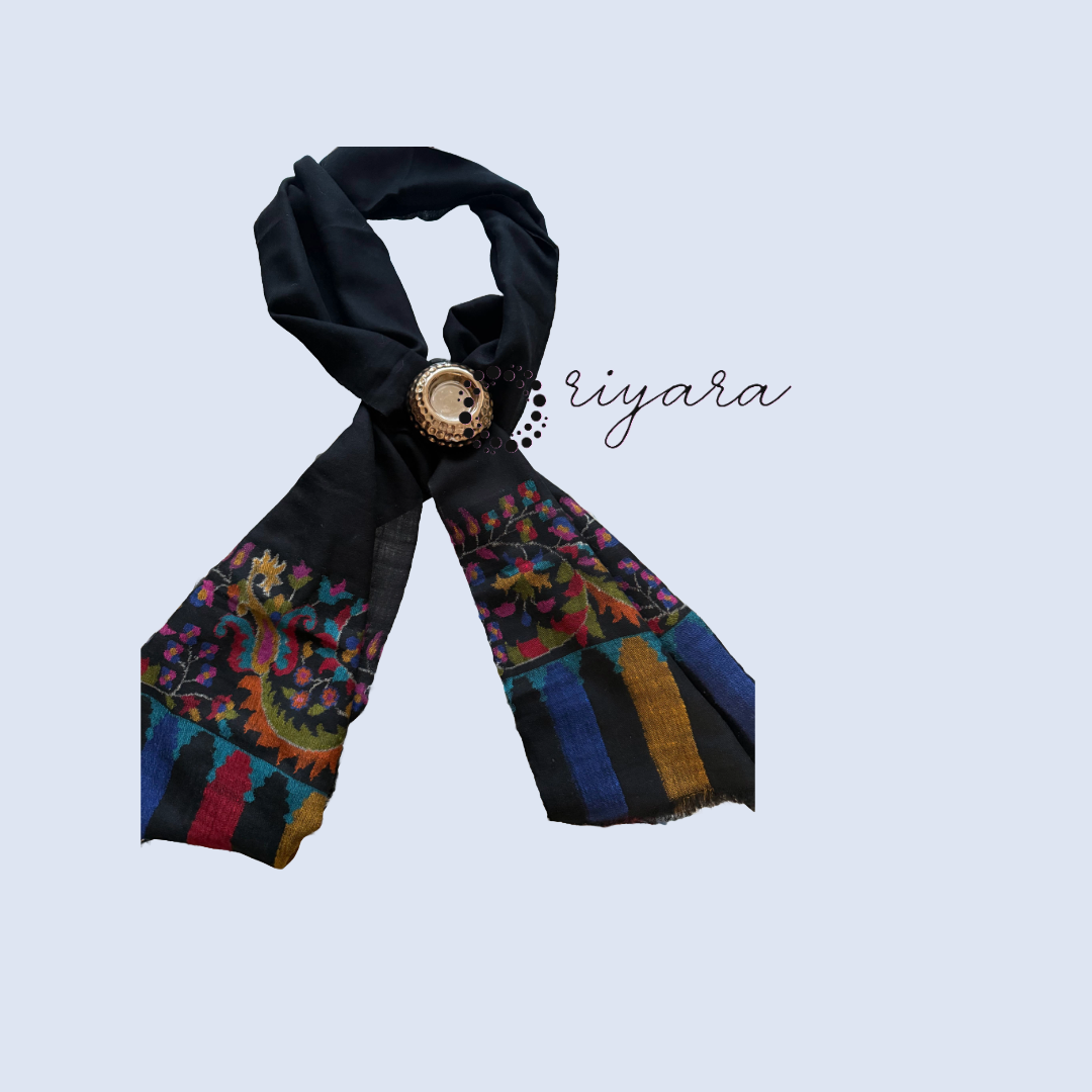 Kani black Pure Handwoven Pashmina Stole