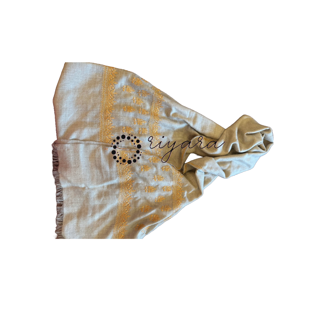 Beige Gotta pati embroidery Pure Handwoven Pashmina Stole