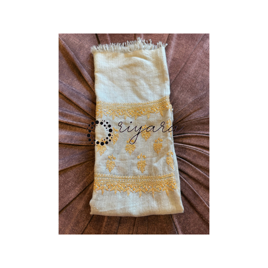 Beige Gotta pati embroidery Pure Handwoven Pashmina Stole