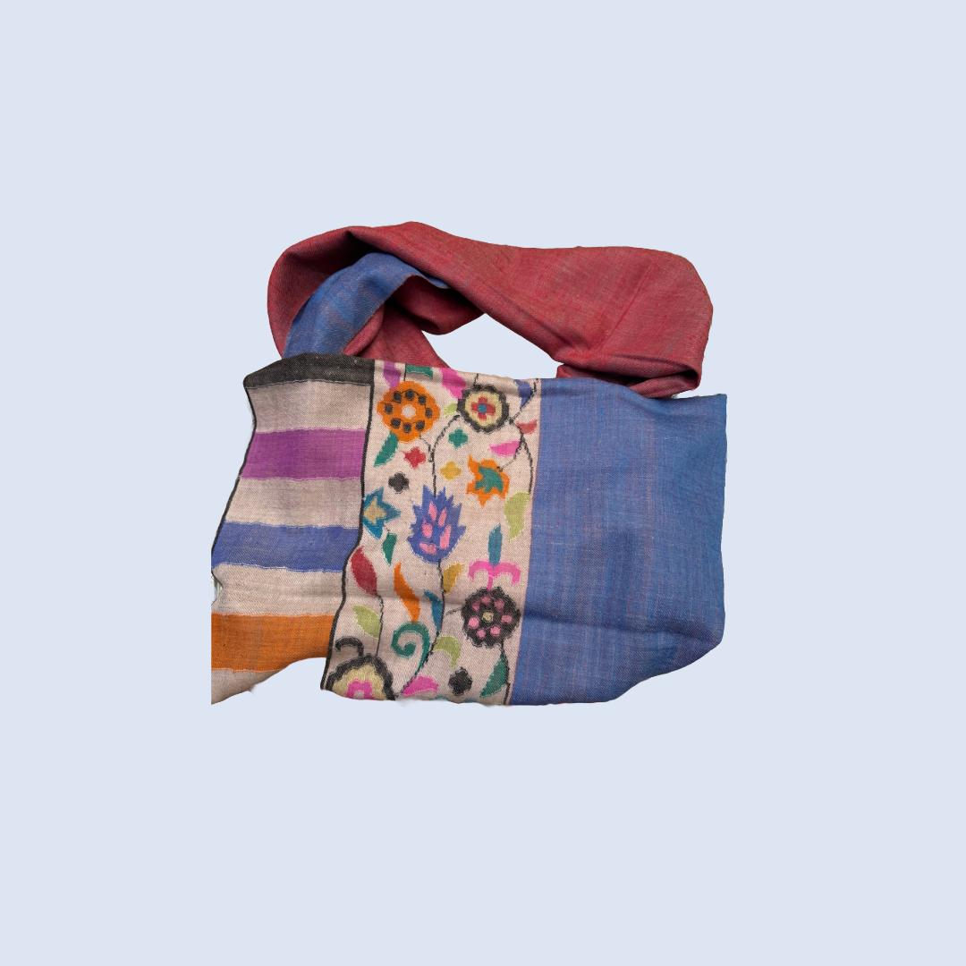 Kani Red and Blue Pure Handwoven Pashmina Stole