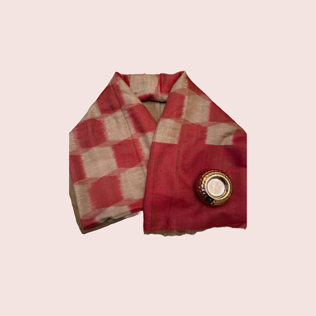 Red Squares Ikat Pure Handwoven Pashmina Shawl