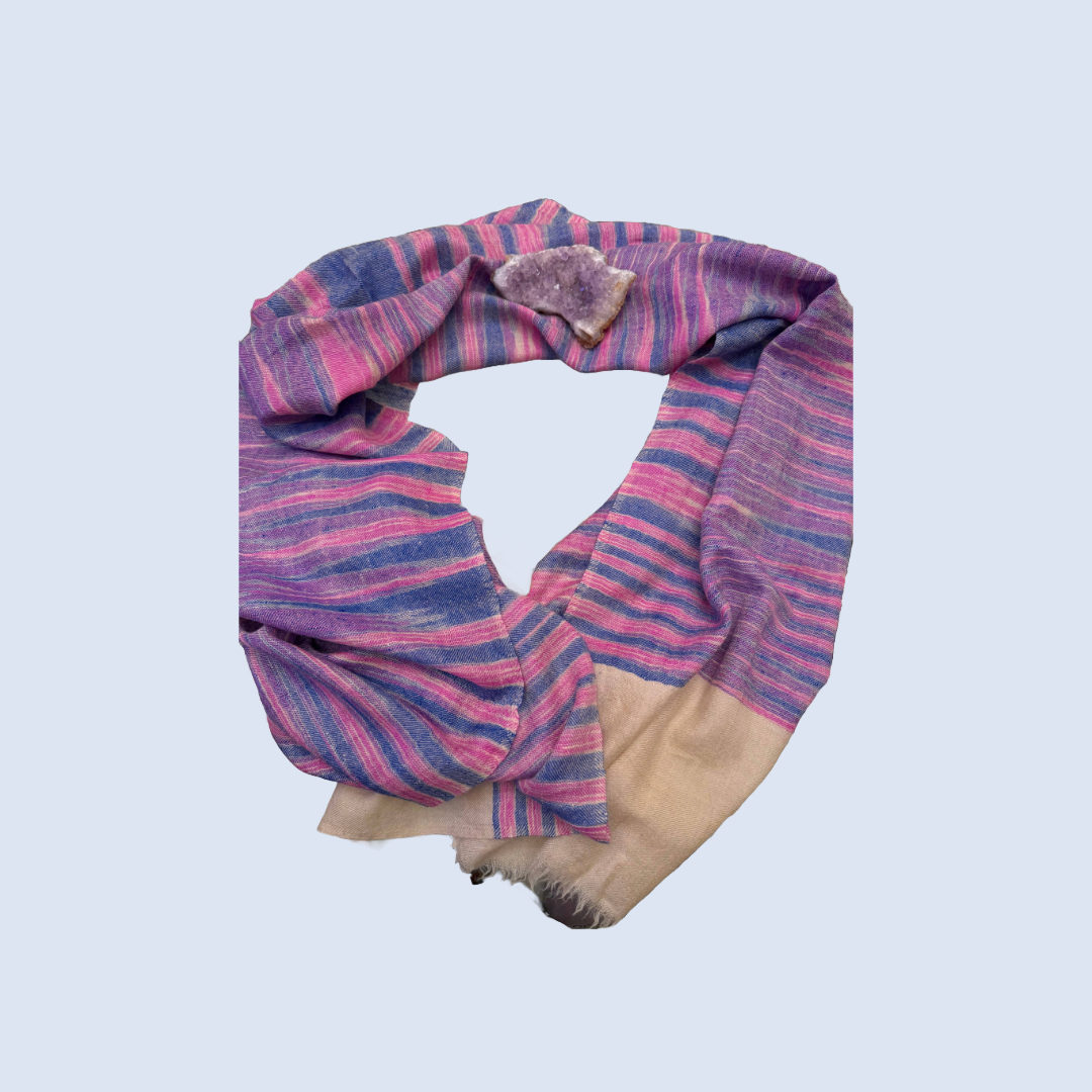 Pink Blue Pure Handwoven Ikat Pashmina Stole