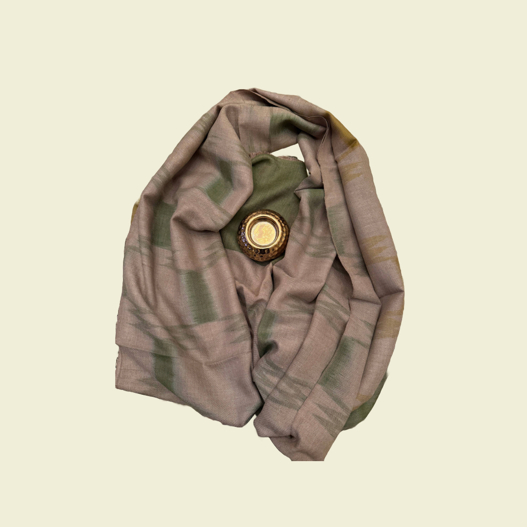 Green and Beige Pure Handwoven Pashmina Shawl