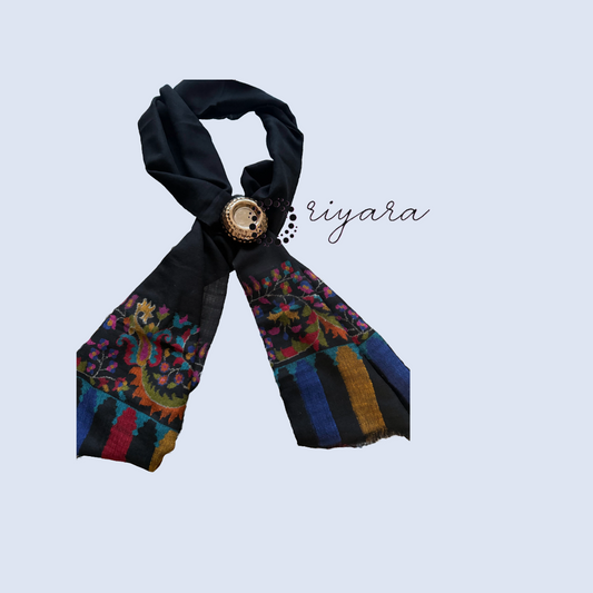 Kani black Pure Handwoven  Pashmina Stole