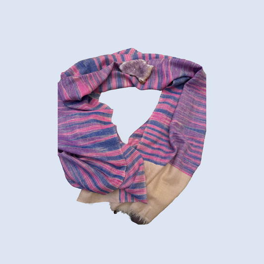 Pink Blue Pure Handwoven  Ikat Pashmina Stole